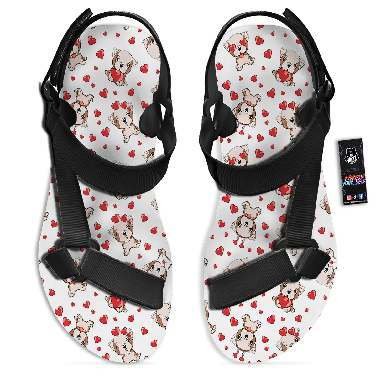 English Bulldog Lovely Print Pattern Black Open Toe Sandals-grizzshop