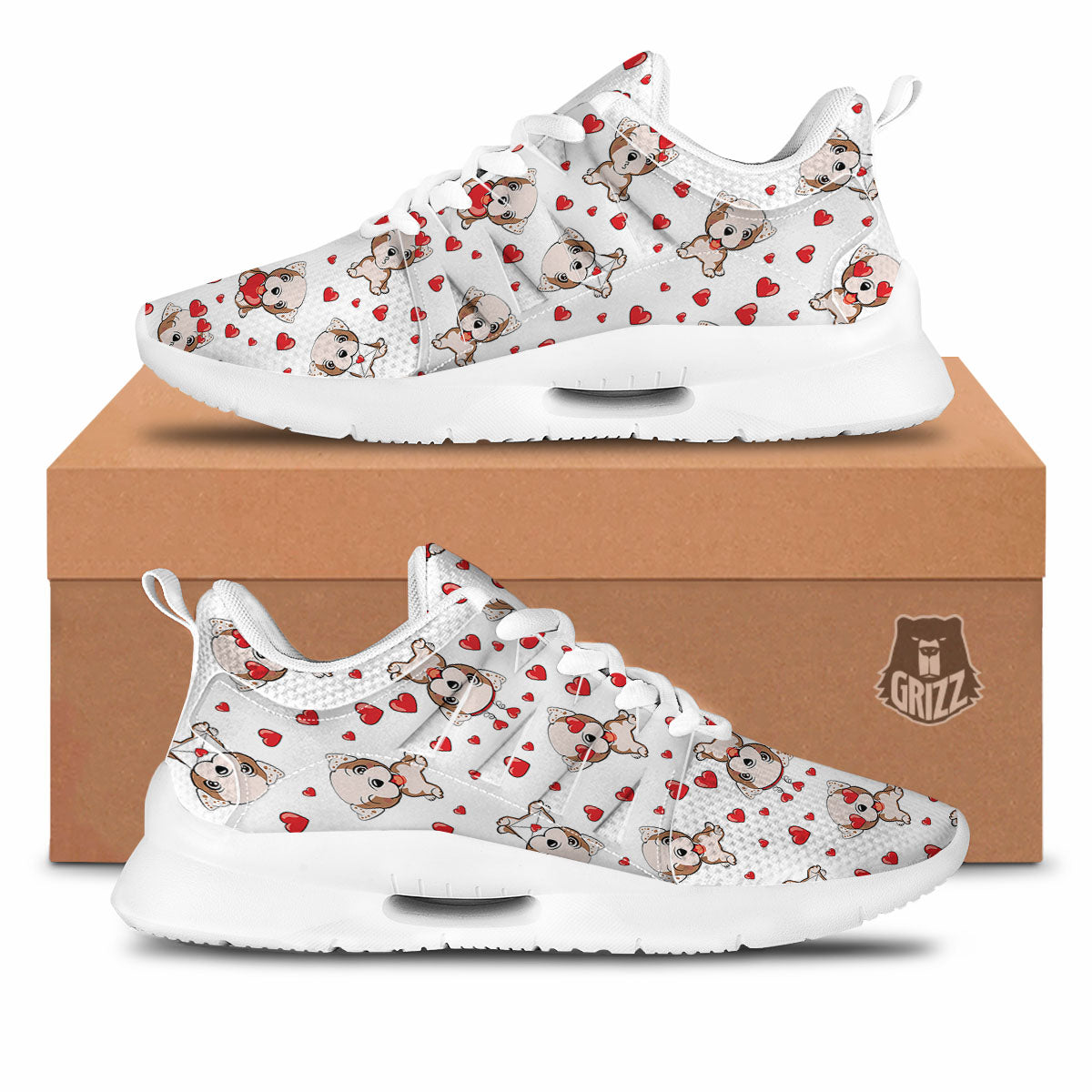 English Bulldog Lovely Print Pattern Tennis Shoes-grizzshop
