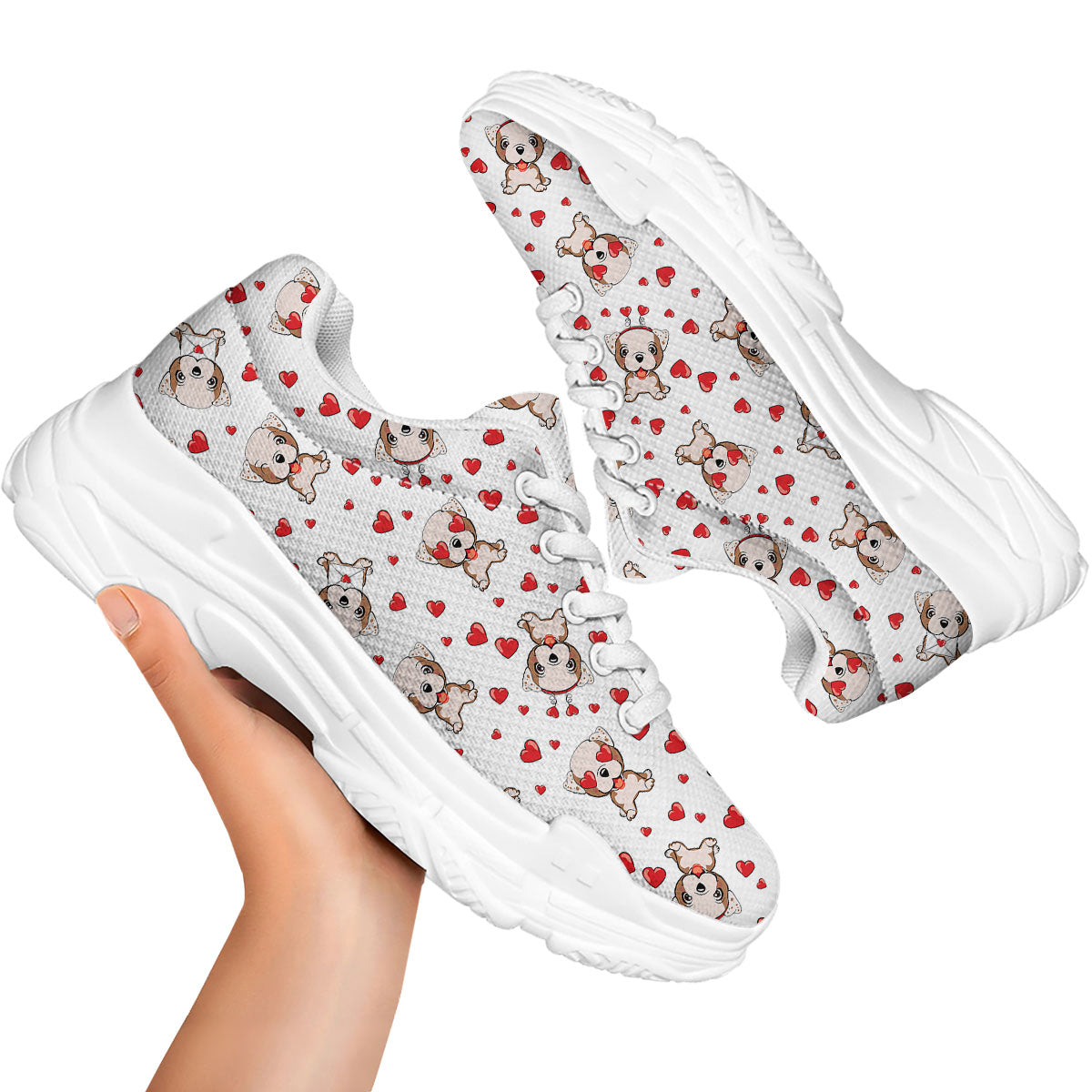 English Bulldog Lovely Print Pattern White Chunky Shoes-grizzshop