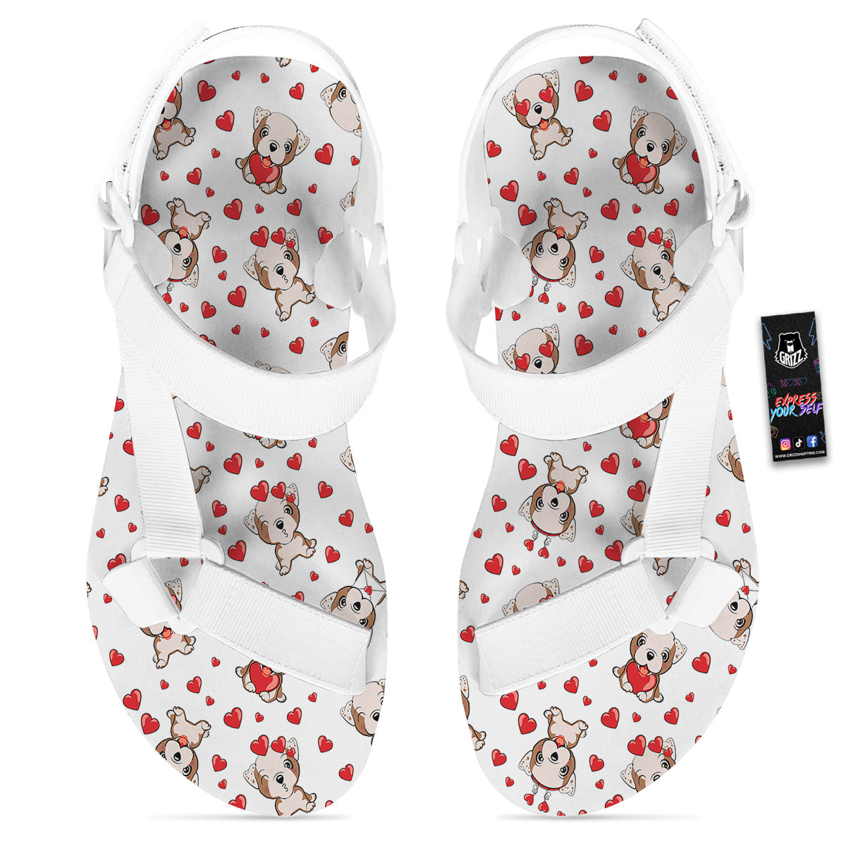 English Bulldog Lovely Print Pattern White Open Toe Sandals-grizzshop