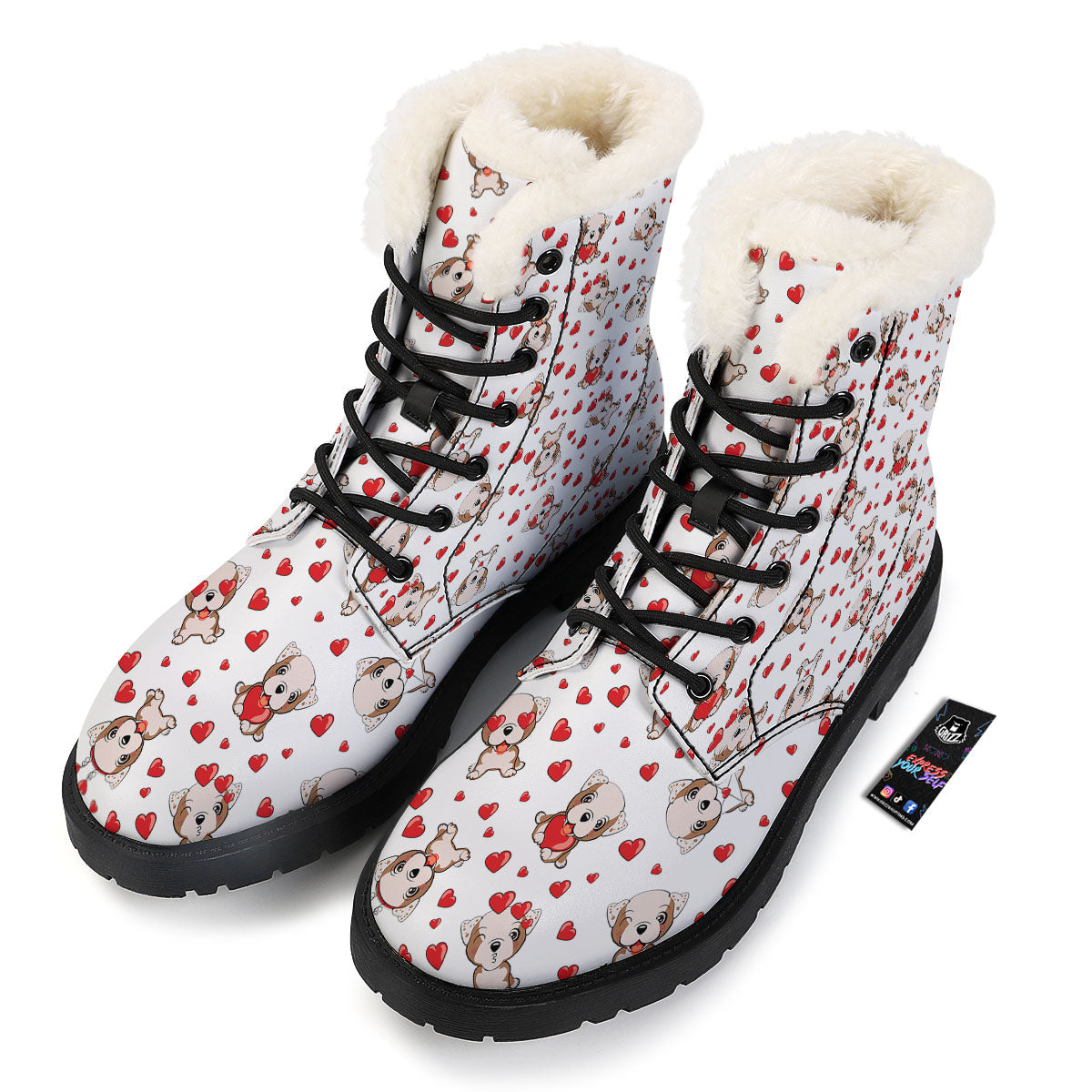 English Bulldog Lovely Print Pattern Winter Boots-grizzshop