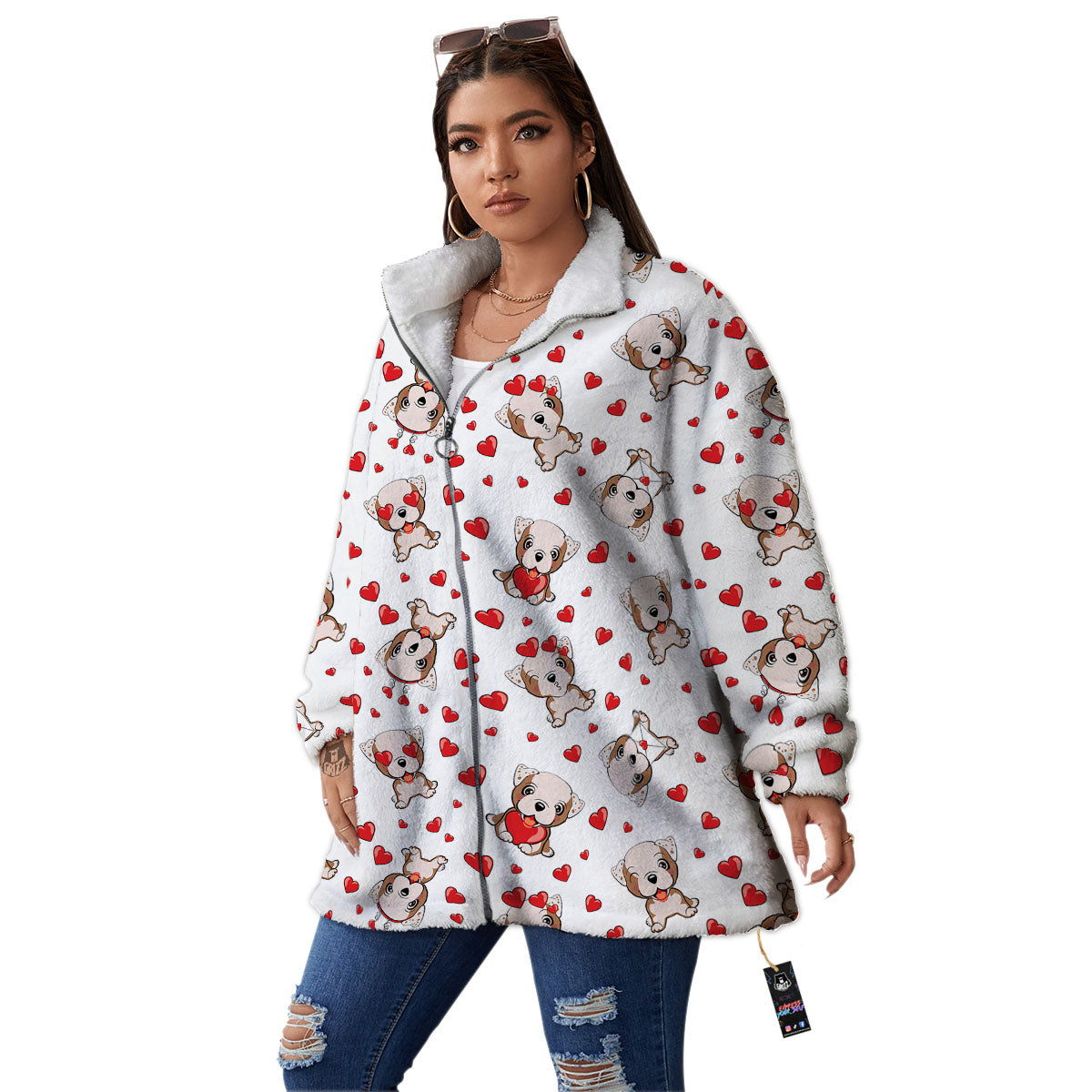 English Bulldog Lovely Print Pattern Women's Sherpa Jacket-grizzshop