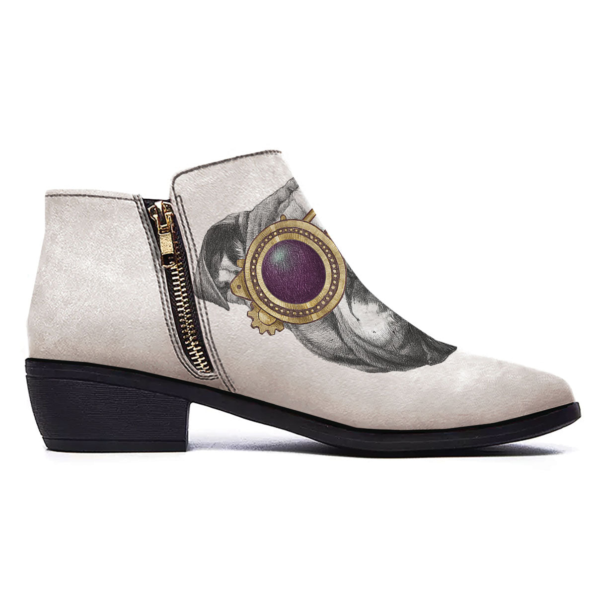 English Bulldog Wearing Glasses Print Ankle Boots-grizzshop