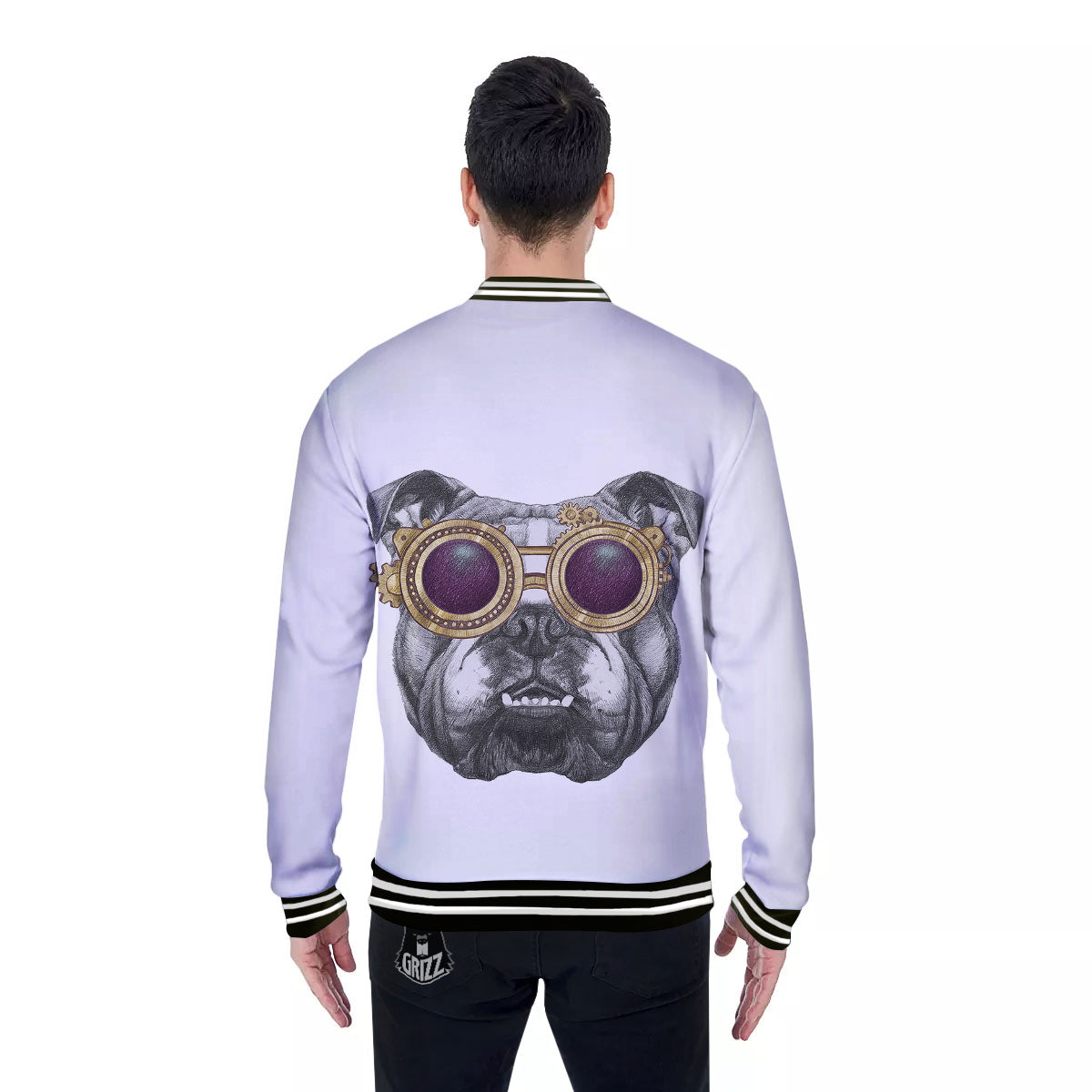 English Bulldog Wearing Glasses Print Baseball Jacket-grizzshop
