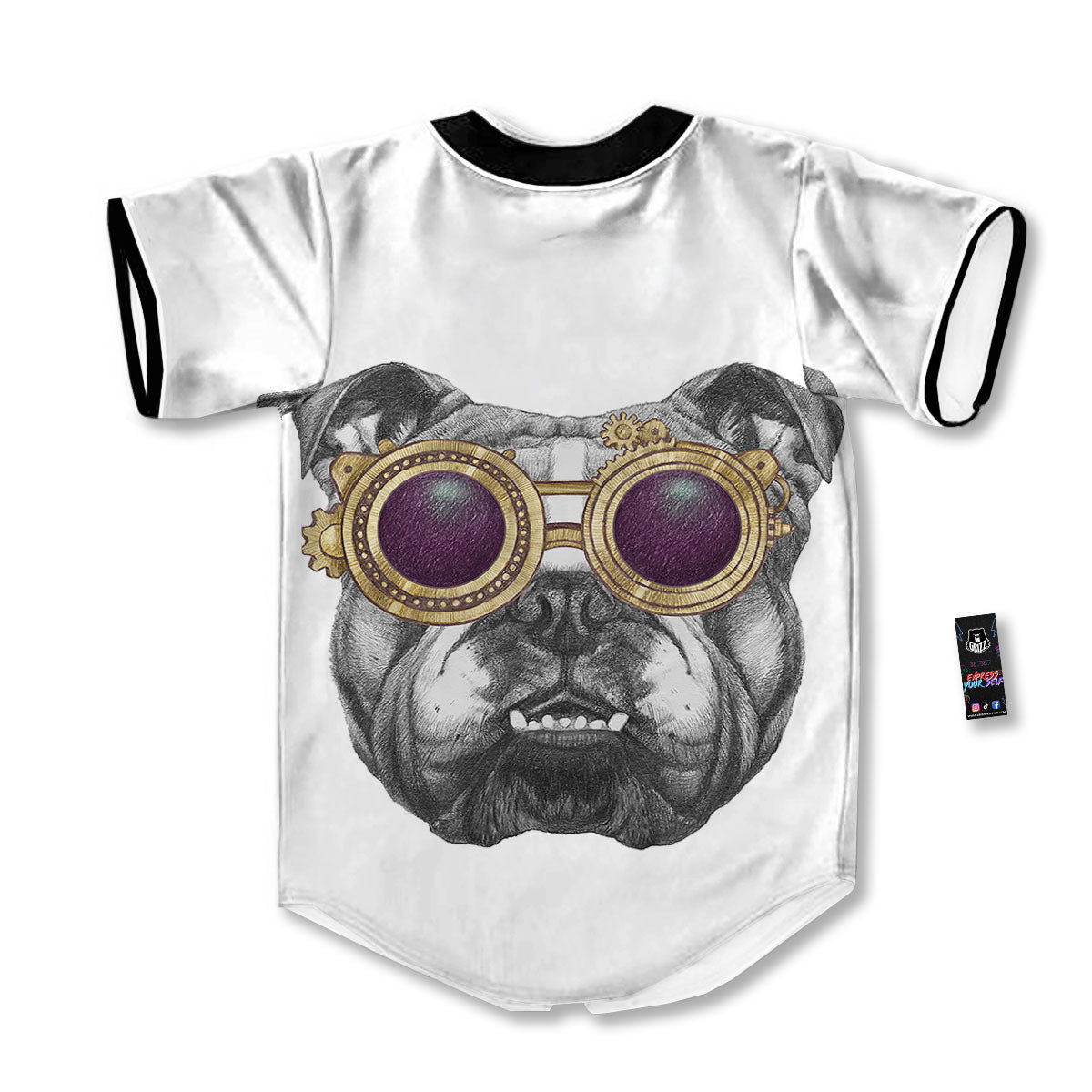 English Bulldog Wearing Glasses Print Baseball Jersey-grizzshop