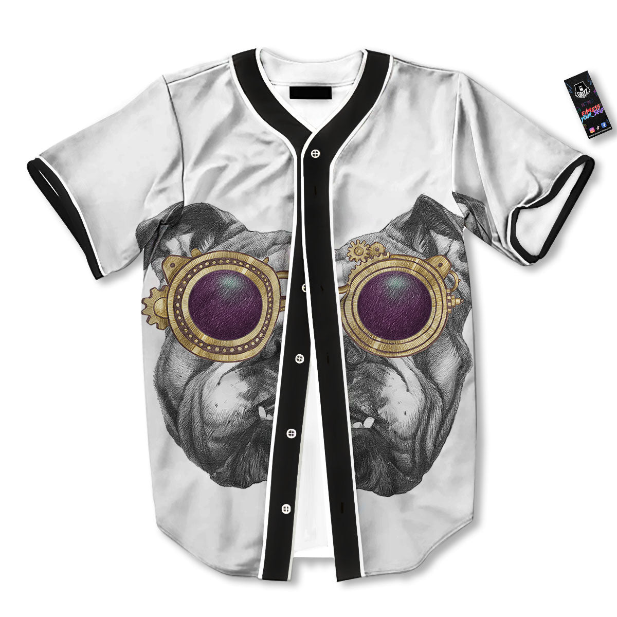 English Bulldog Wearing Glasses Print Baseball Jersey-grizzshop