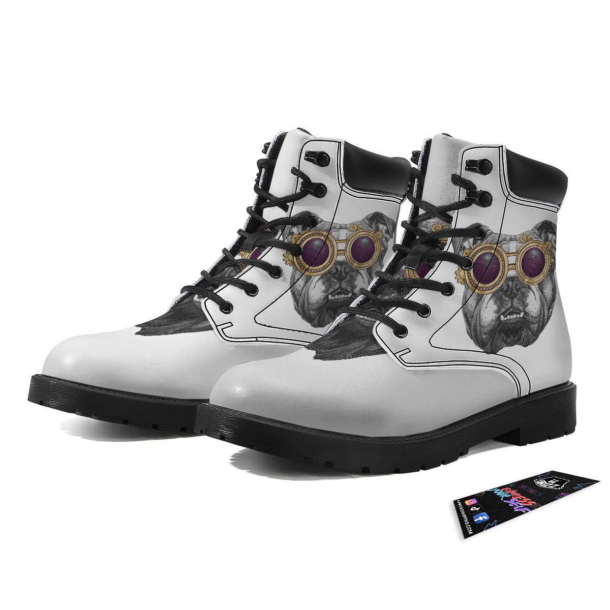 English Bulldog Wearing Glasses Print Boots-grizzshop