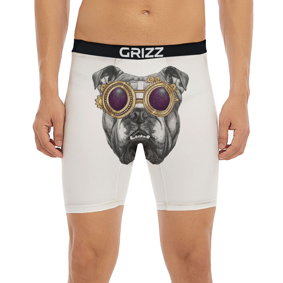 English Bulldog Wearing Glasses Print Boxer Briefs-grizzshop