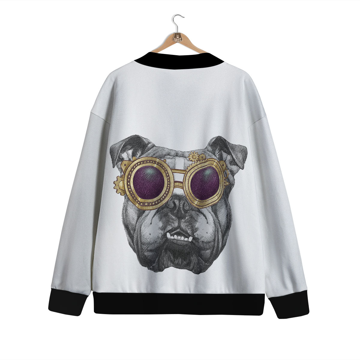 English Bulldog Wearing Glasses Print Cardigan-grizzshop