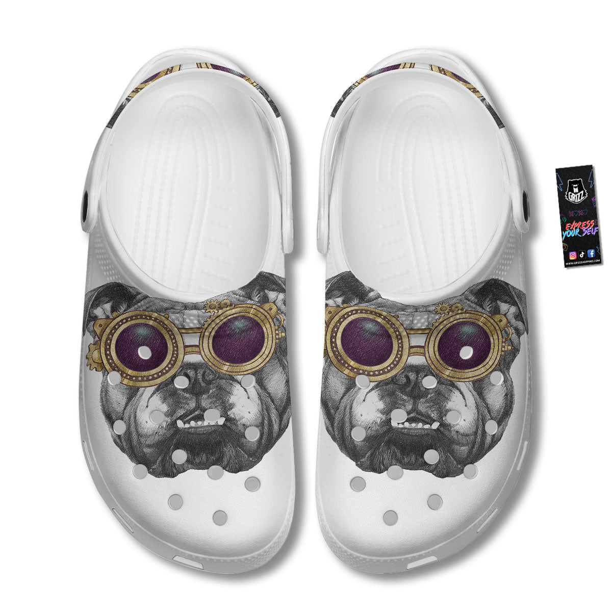 English Bulldog Wearing Glasses Print Clog-grizzshop