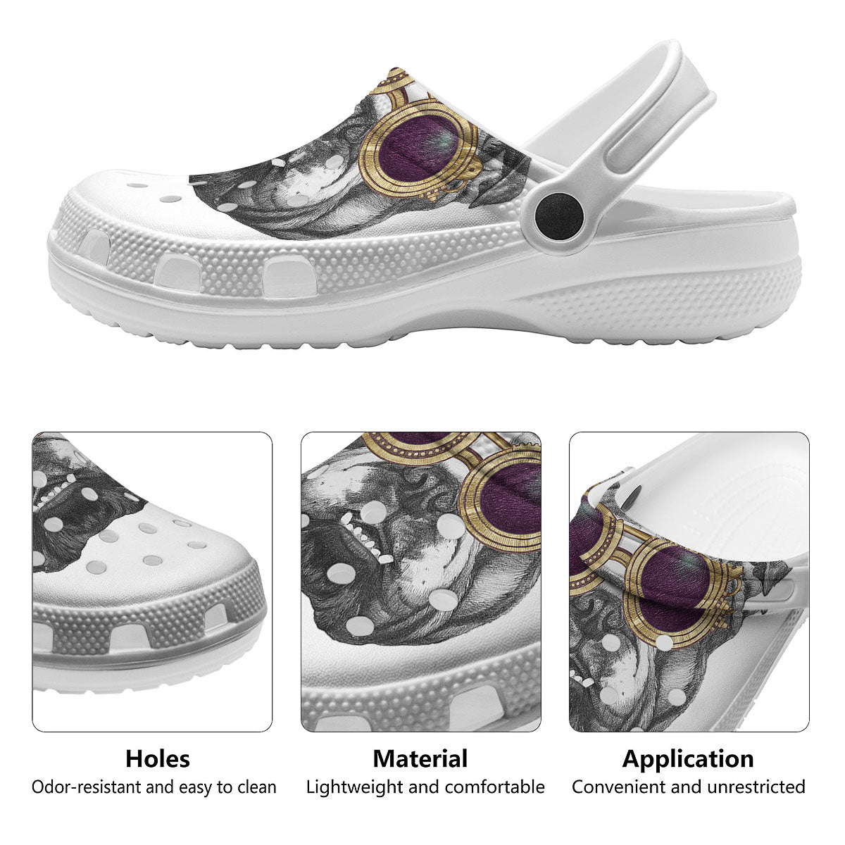 English Bulldog Wearing Glasses Print Clog-grizzshop