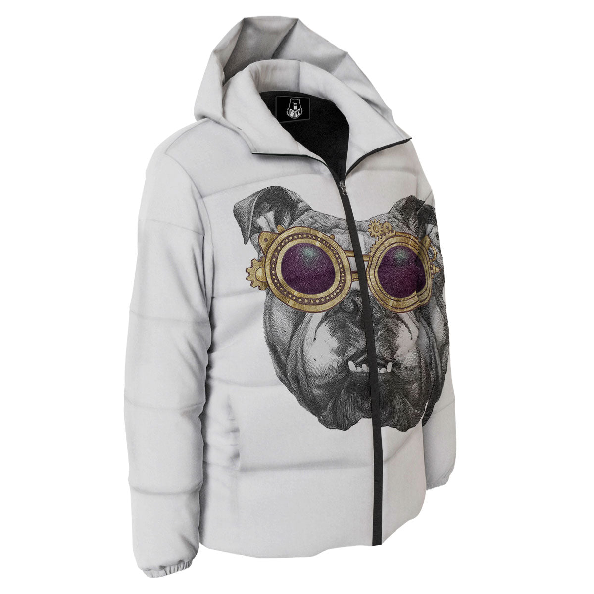 English Bulldog Wearing Glasses Print Down Jacket-grizzshop