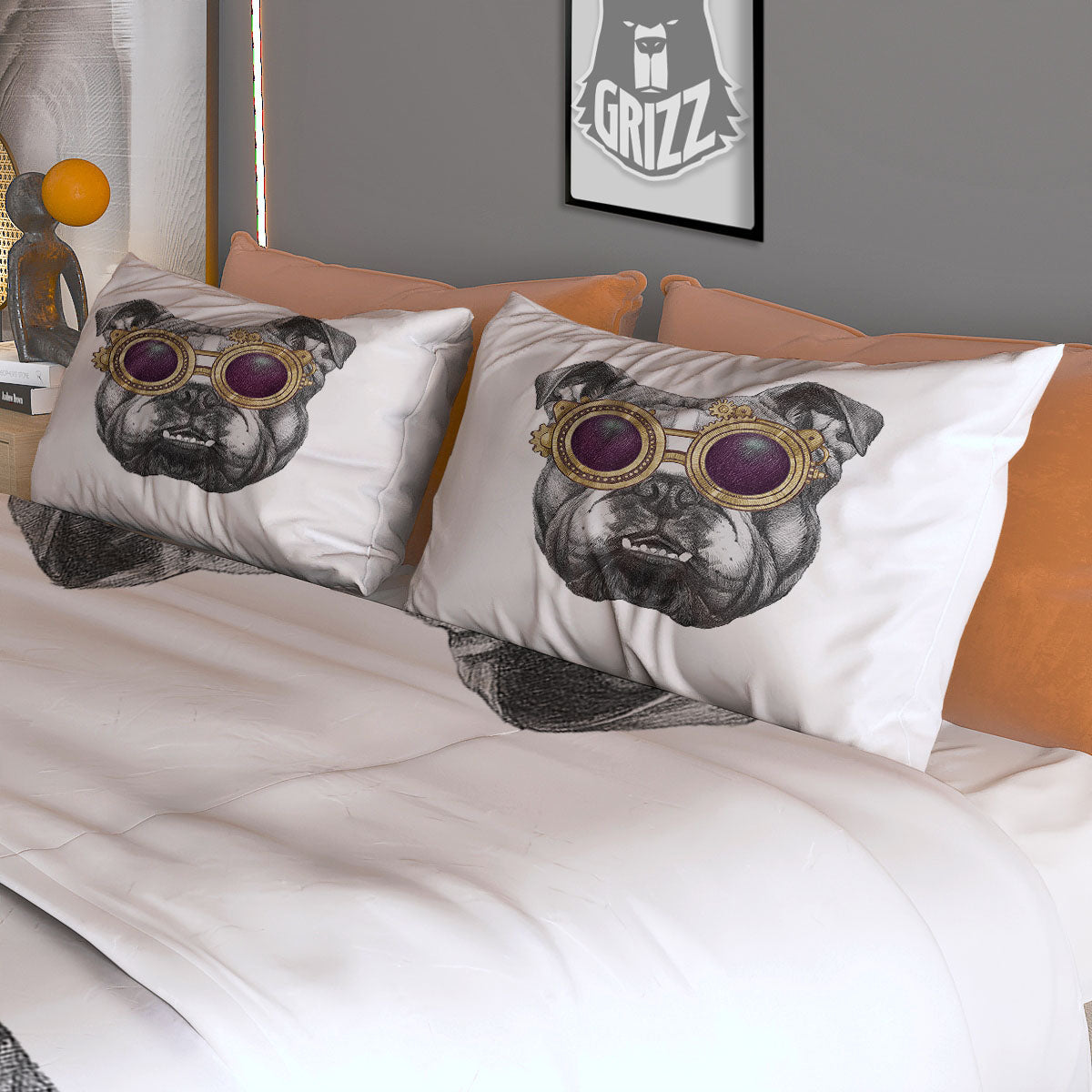 English Bulldog Wearing Glasses Print Duvet Cover Bedding Set