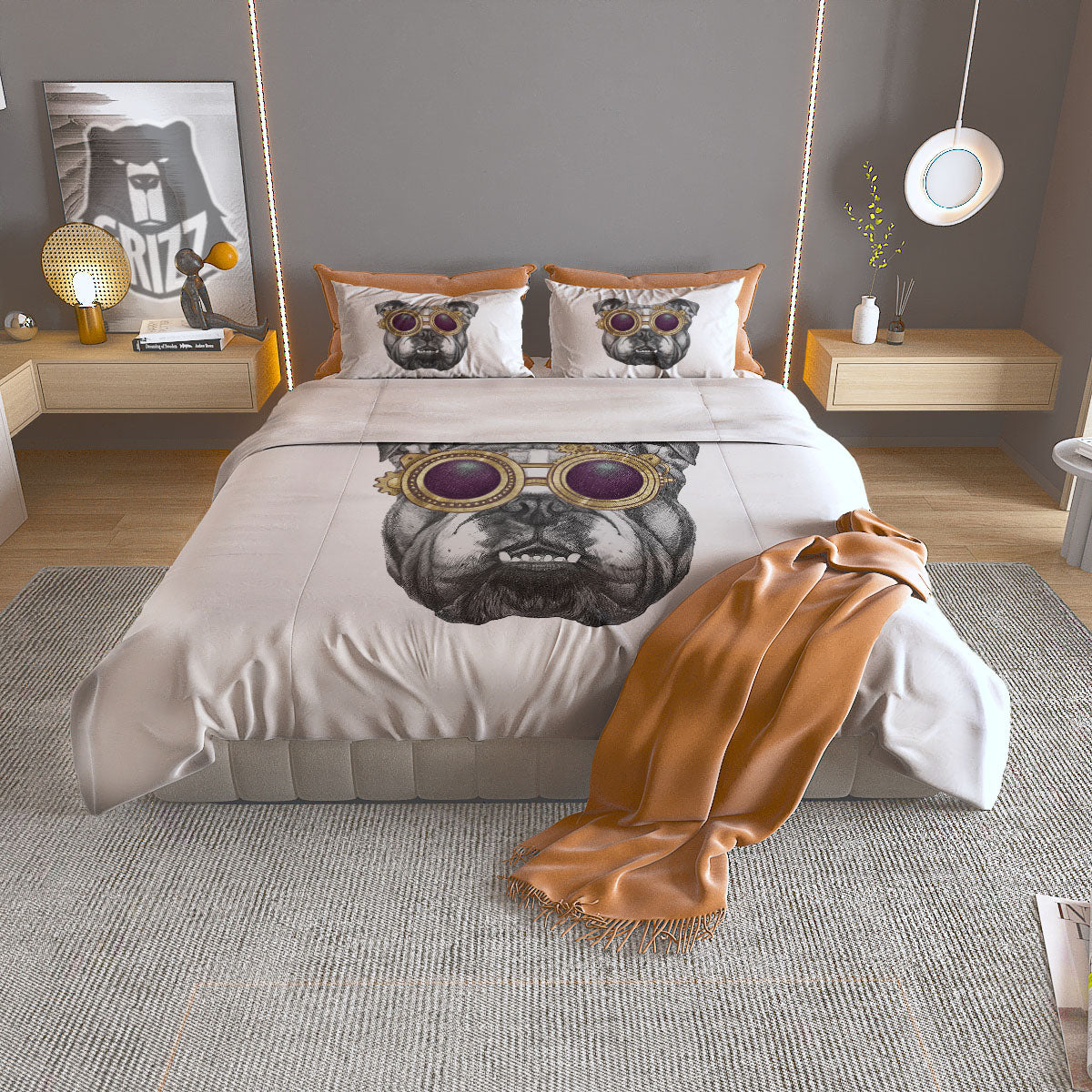 English Bulldog Wearing Glasses Print Duvet Cover Bedding Set
