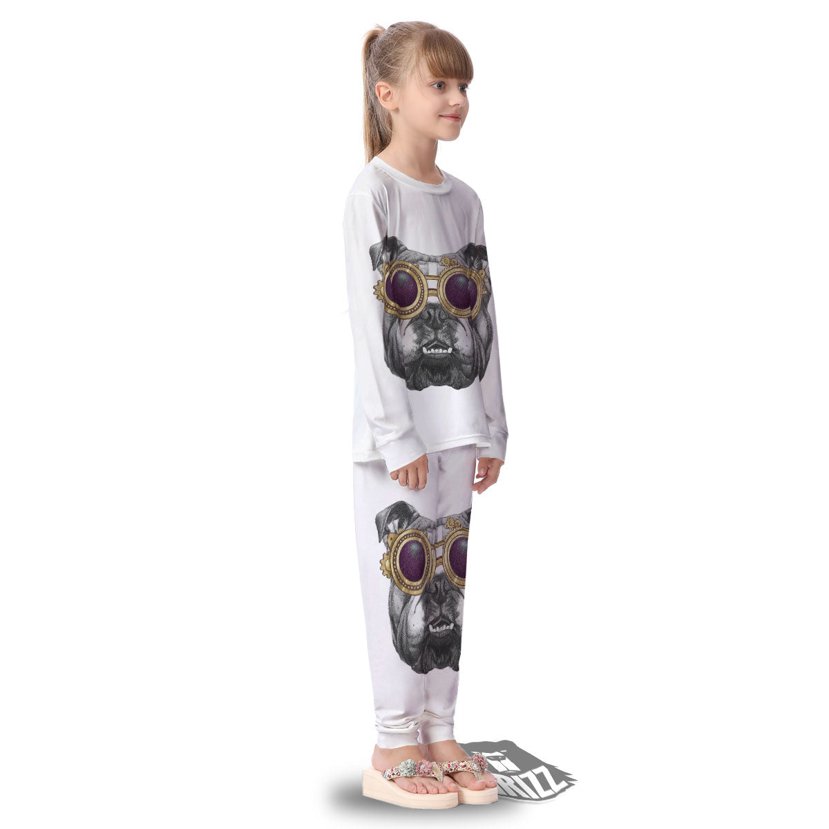 English Bulldog Wearing Glasses Print Kid's Pajamas-grizzshop