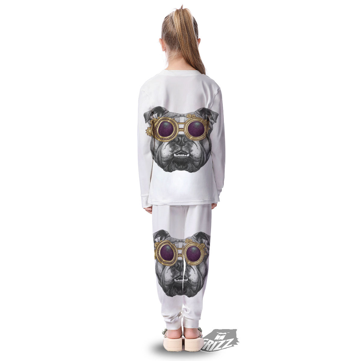 English Bulldog Wearing Glasses Print Kid's Pajamas-grizzshop