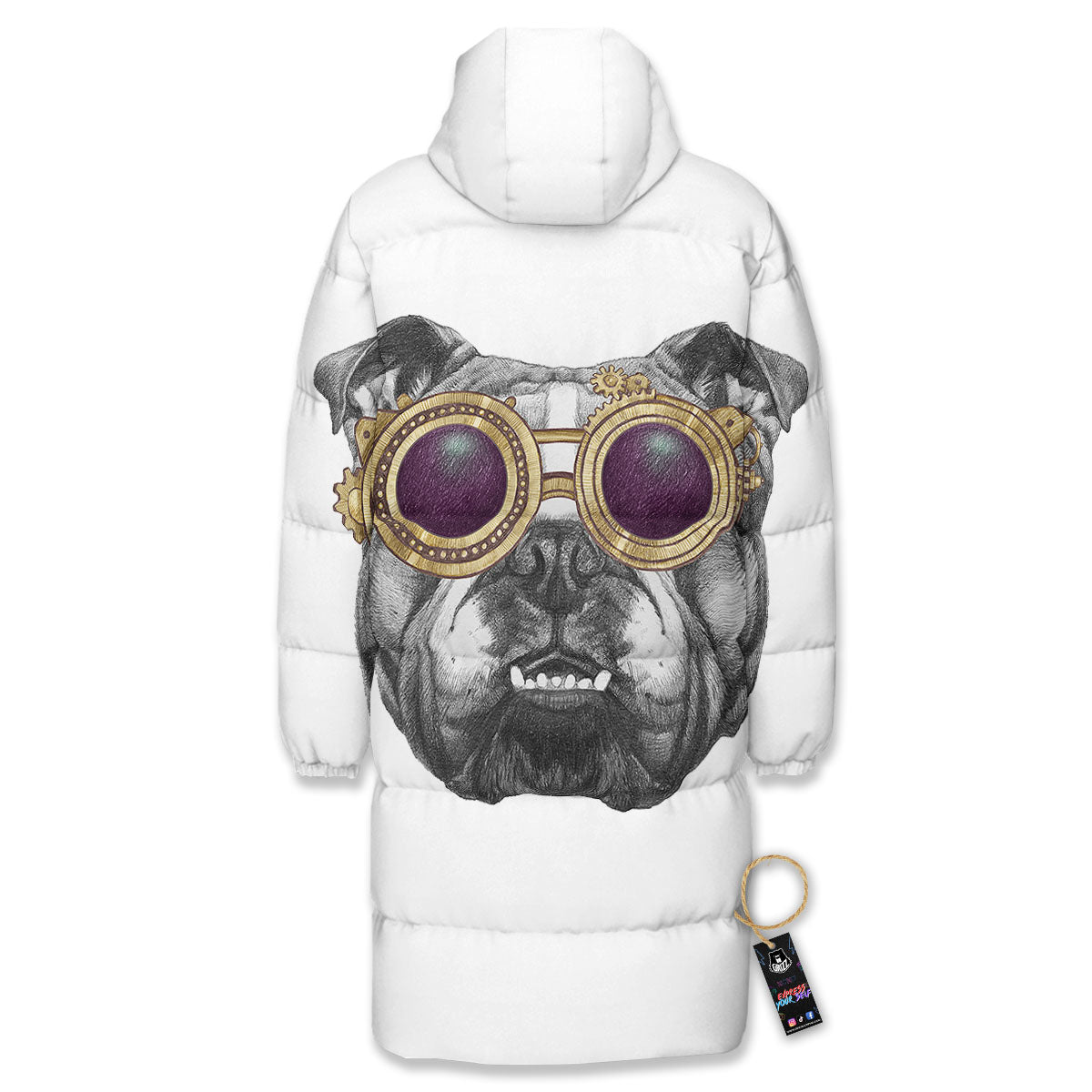 English Bulldog Wearing Glasses Print Long Down Jacket-grizzshop