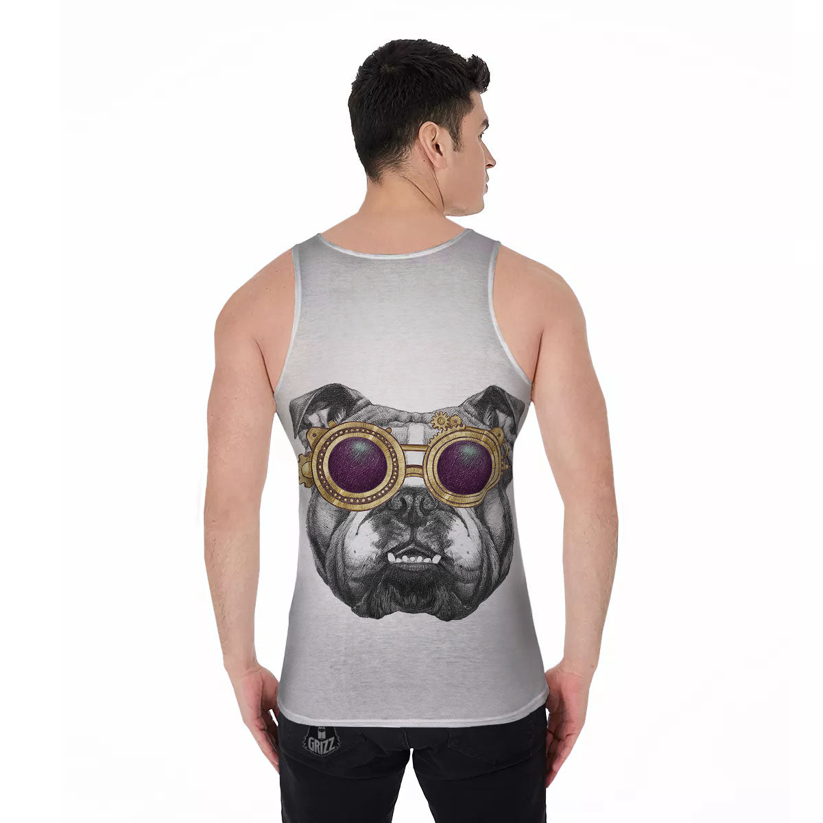 English Bulldog Wearing Glasses Print Men's Tank Top-grizzshop