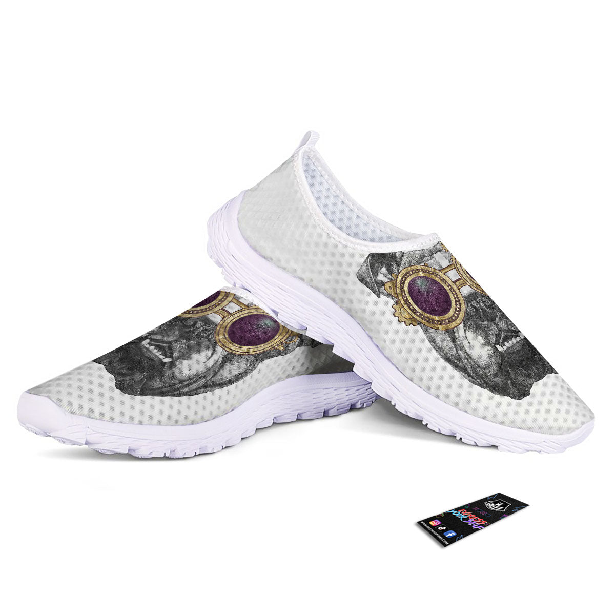 English Bulldog Wearing Glasses Print Nurse Shoes-grizzshop