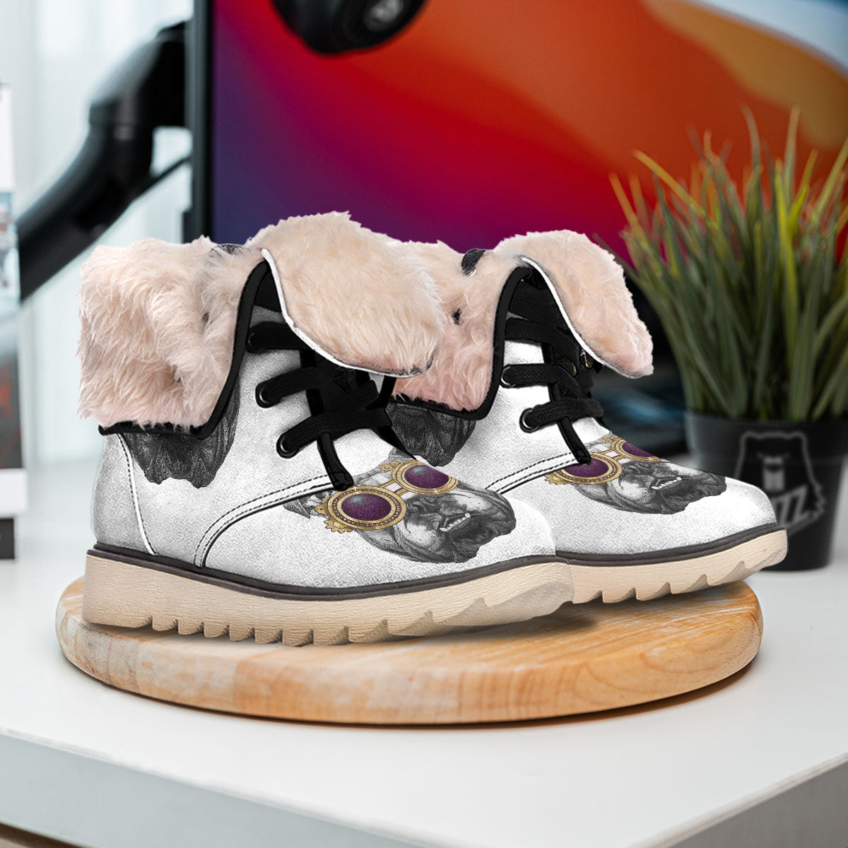 English Bulldog Wearing Glasses Print Snow Boots-grizzshop