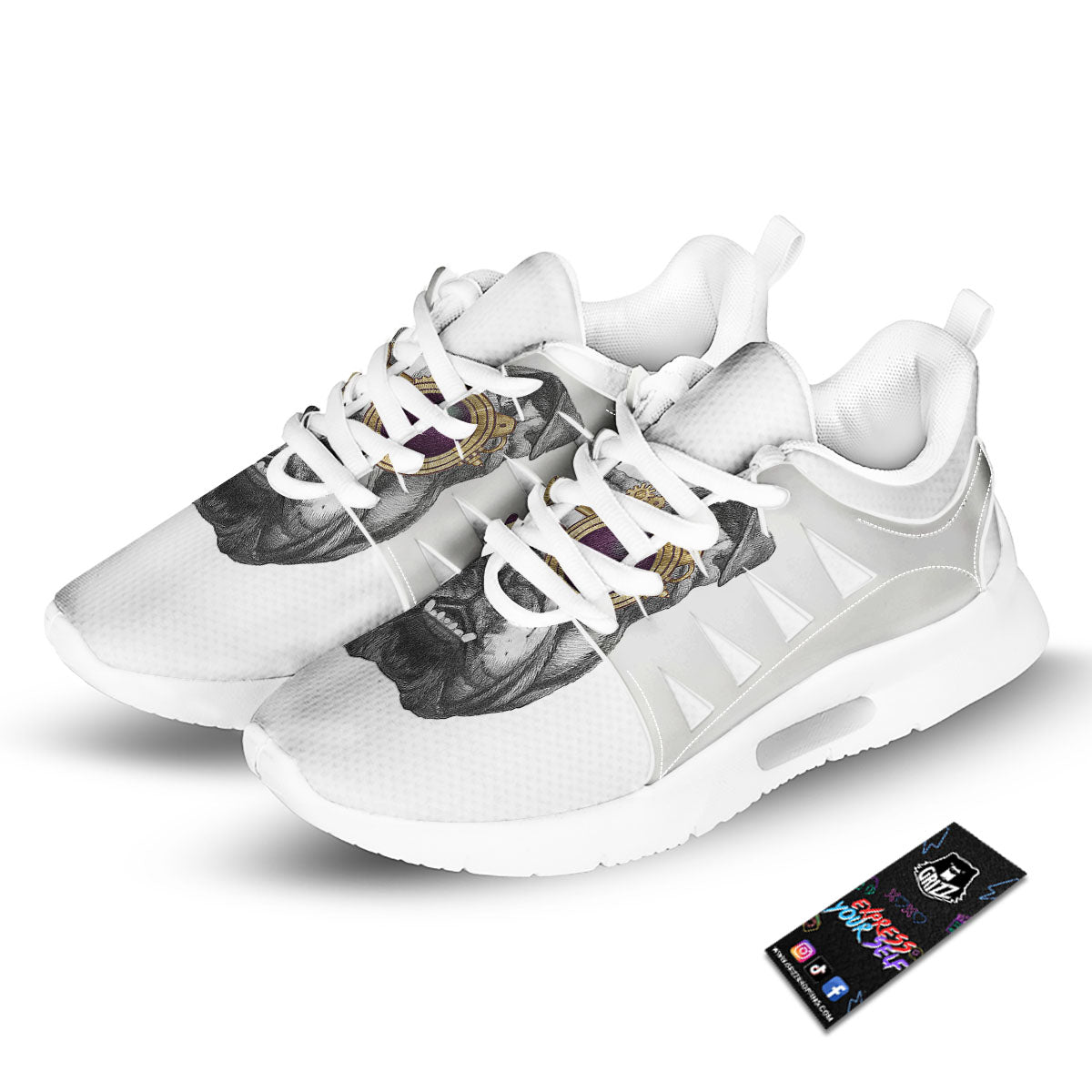 English Bulldog Wearing Glasses Print Tennis Shoes-grizzshop