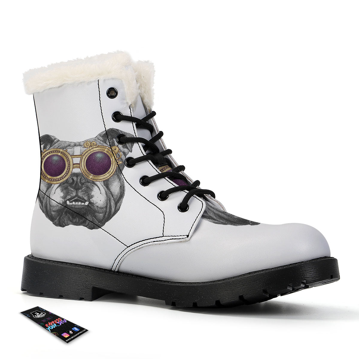 English Bulldog Wearing Glasses Print Winter Boots-grizzshop