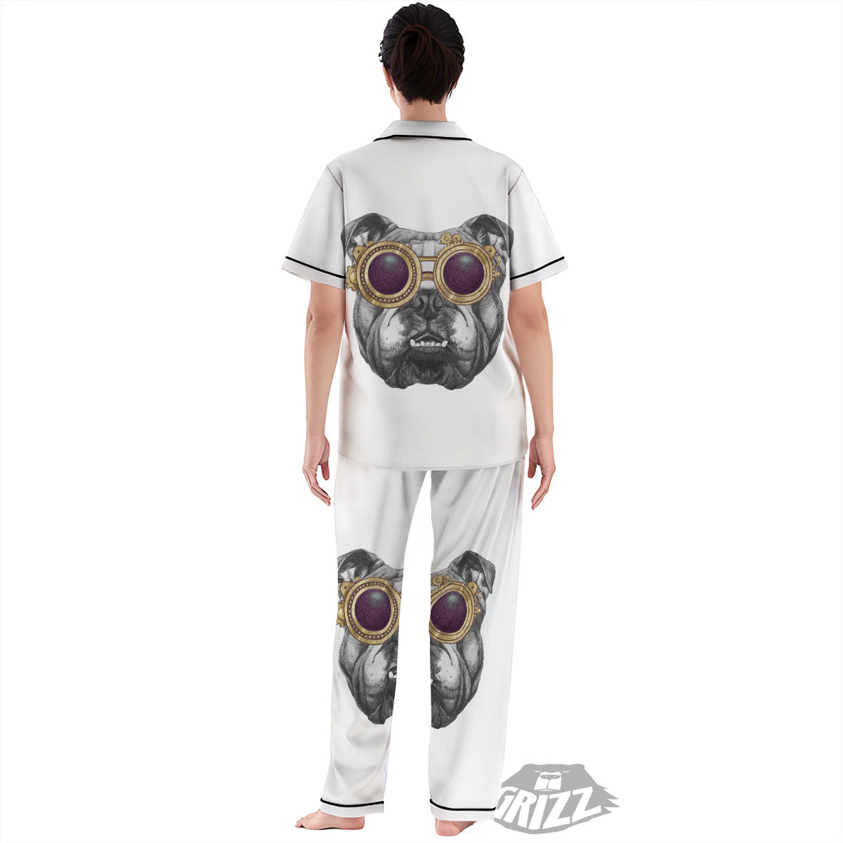 English Bulldog Wearing Glasses Print Women's Pajamas Set-grizzshop