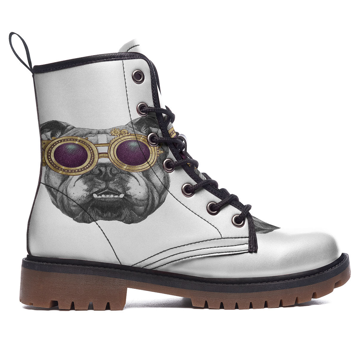 English Bulldog Wearing Glasses Print Work Boots-grizzshop