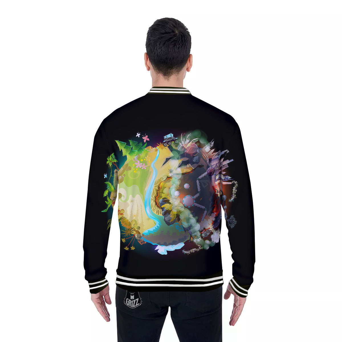 Environmental Destruction Print Baseball Jacket-grizzshop