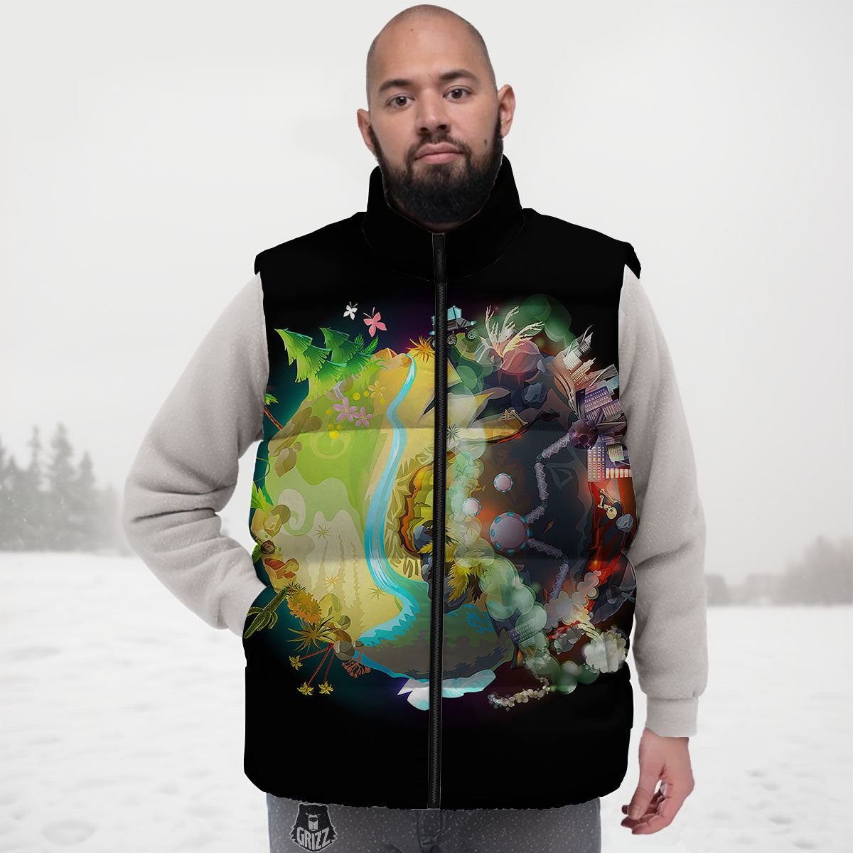 Environmental Destruction Print Down Vest-grizzshop