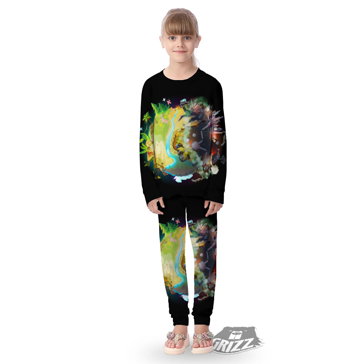 Environmental Destruction Print Kid's Pajamas-grizzshop