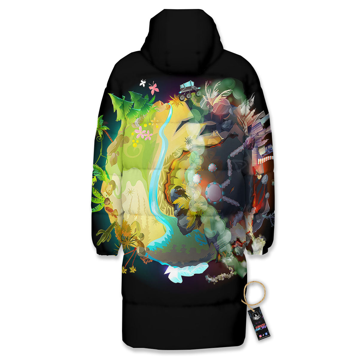 Environmental Destruction Print Long Down Jacket-grizzshop