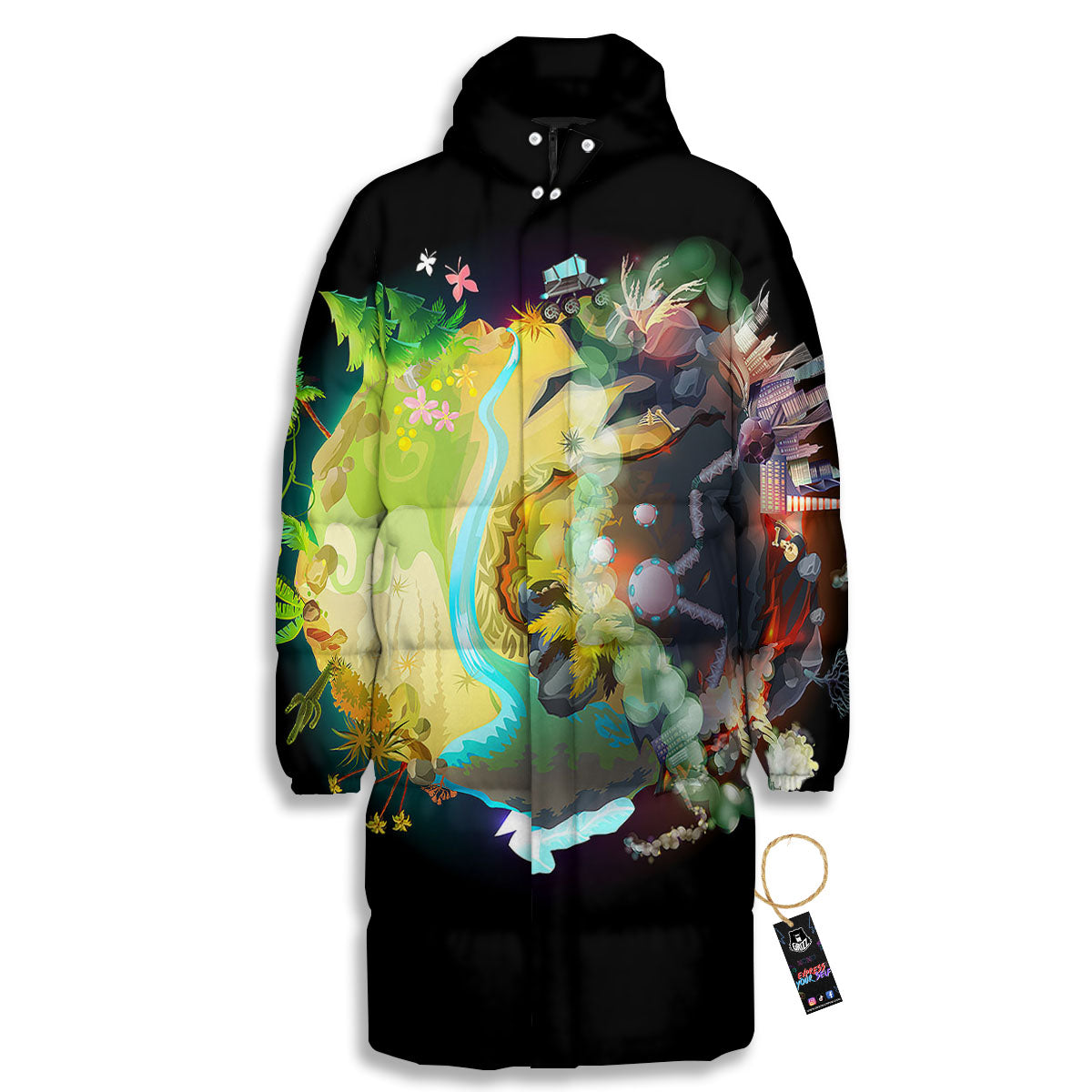 Environmental Destruction Print Long Down Jacket-grizzshop