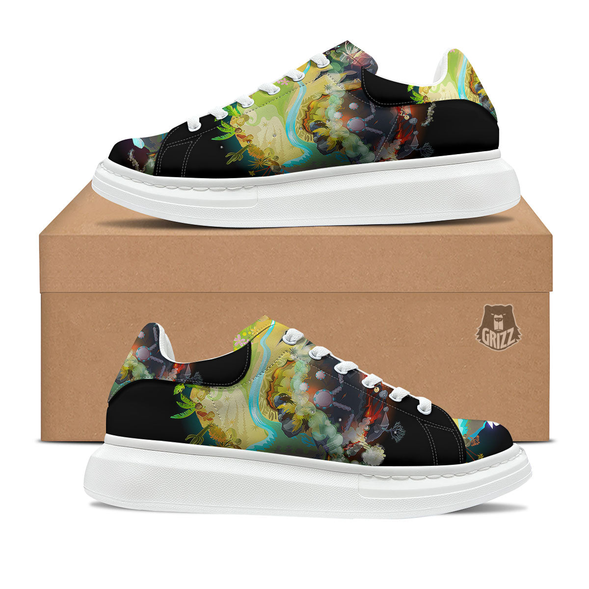 Environmental Destruction Print Platform Shoes-grizzshop