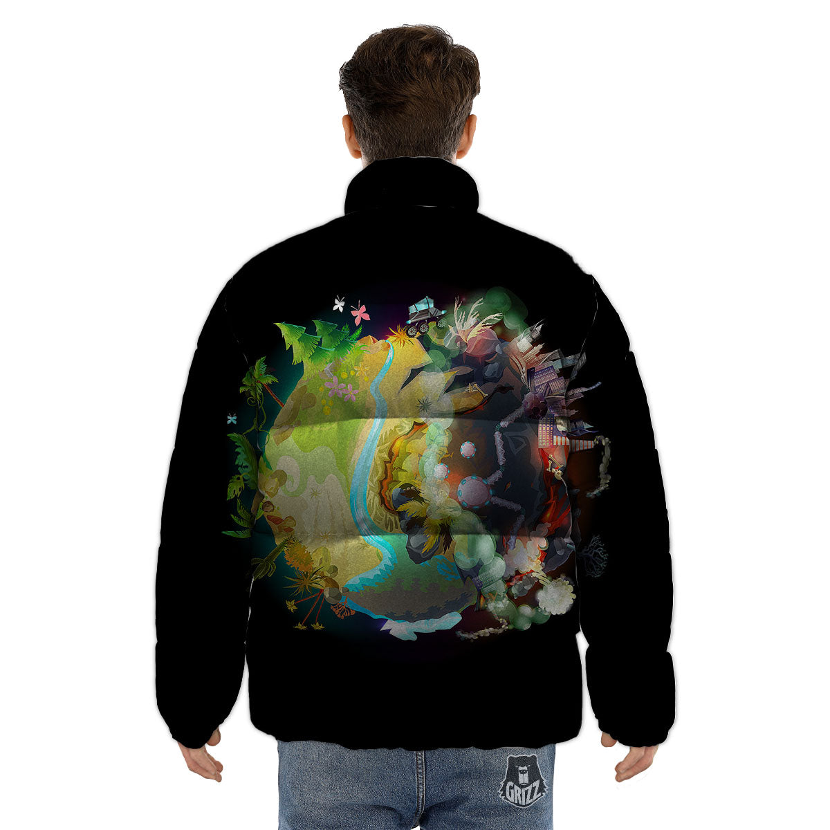 Environmental Destruction Print Puffer Jacket-grizzshop
