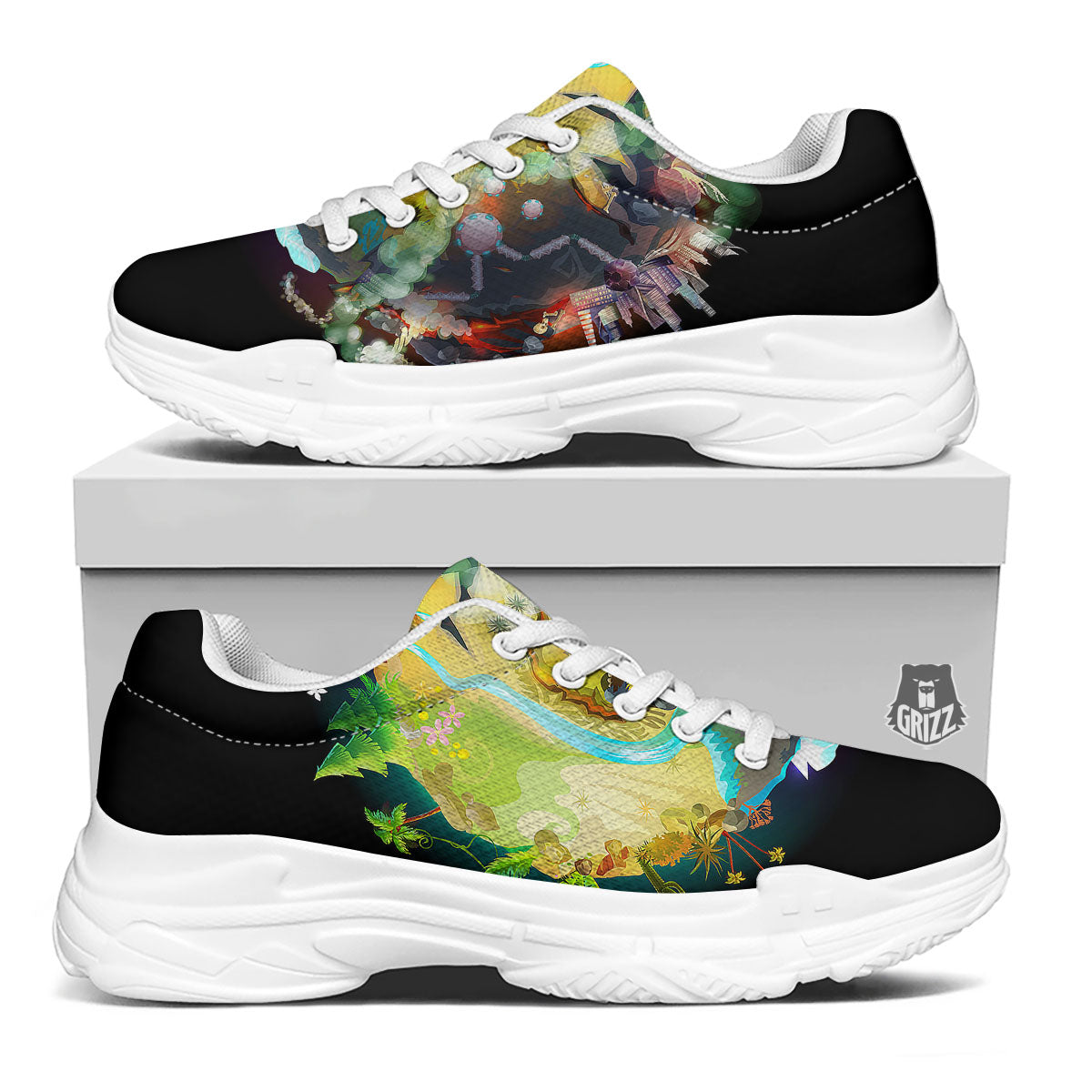 Environmental Destruction Print White Chunky Shoes-grizzshop