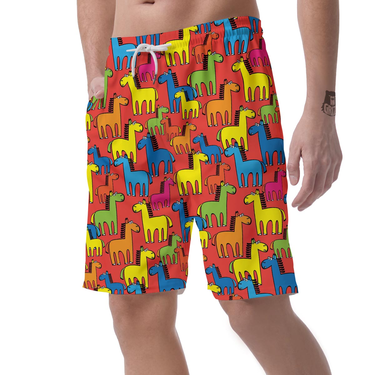 Equestrian Colorful Pattern Print Men's Shorts-grizzshop