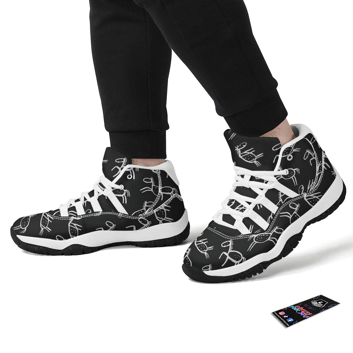 Equestrian Drawn Pattern Print White Bball Shoes-grizzshop