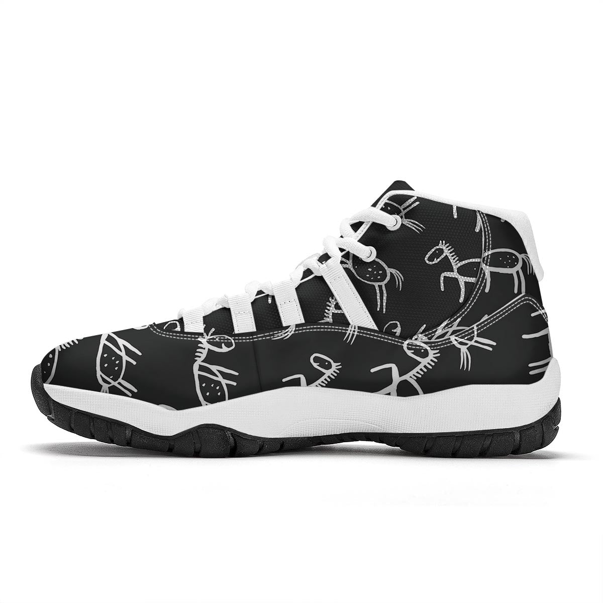 Equestrian Drawn Pattern Print White Bball Shoes-grizzshop
