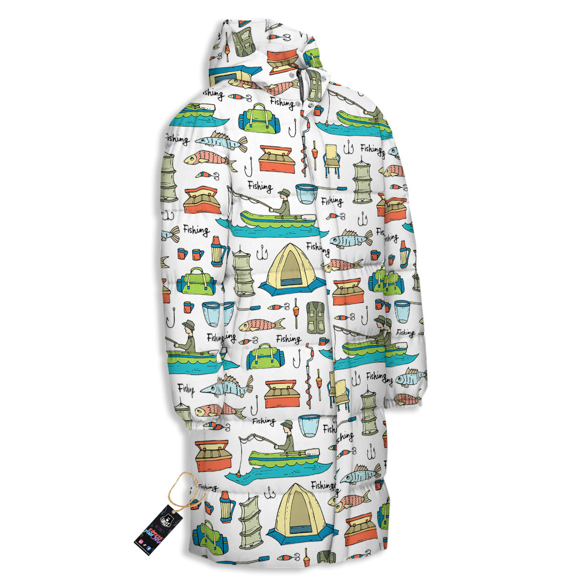 Equipment Fishing Print Pattern Long Down Jacket-grizzshop