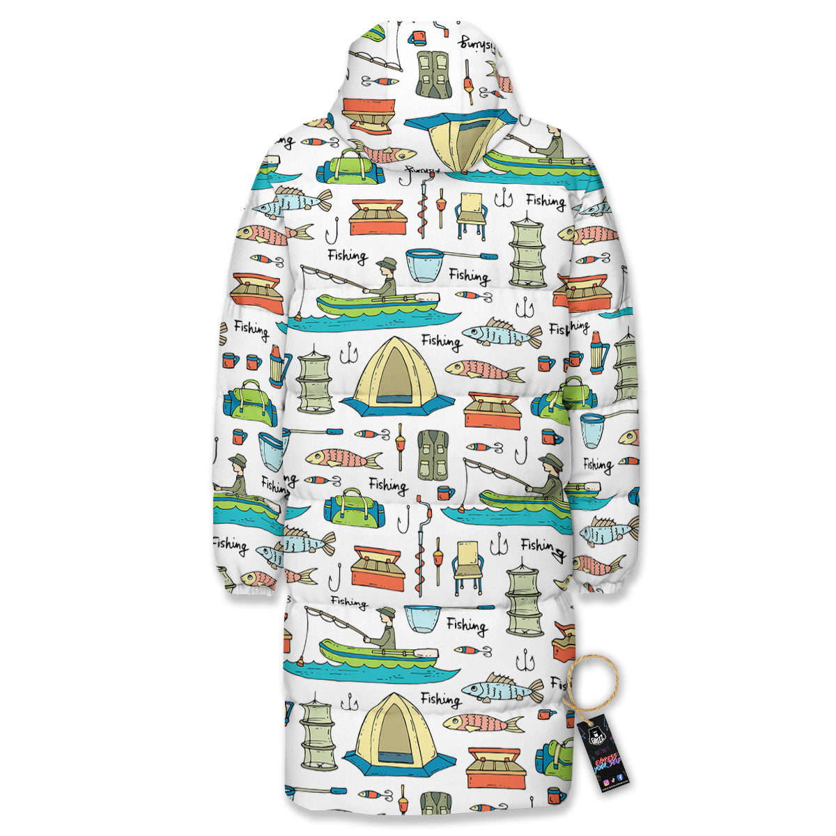 Equipment Fishing Print Pattern Long Down Jacket-grizzshop