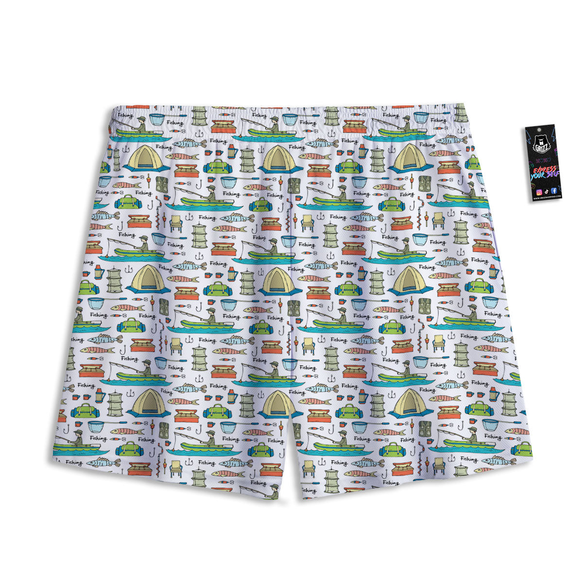 Equipment Fishing Print Pattern Mesh Shorts