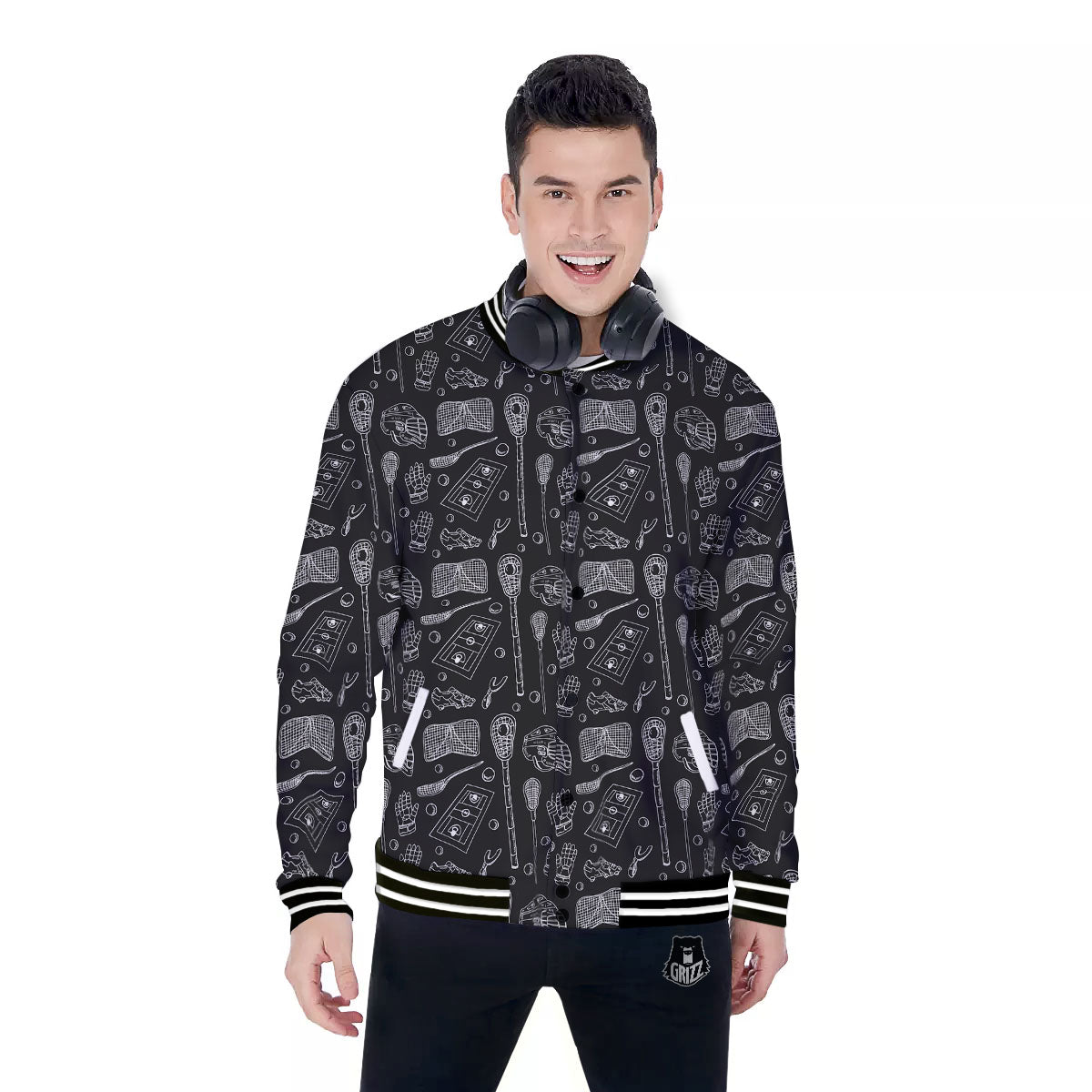 Equipment Lacrosse Print Pattern Baseball Jacket-grizzshop