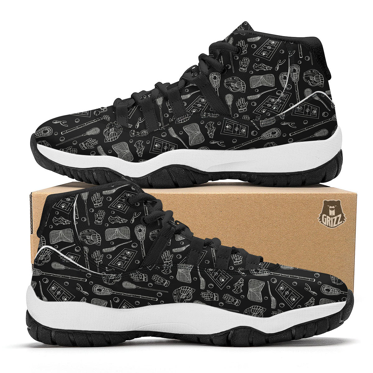 Equipment Lacrosse Print Pattern Black Bball Shoes-grizzshop