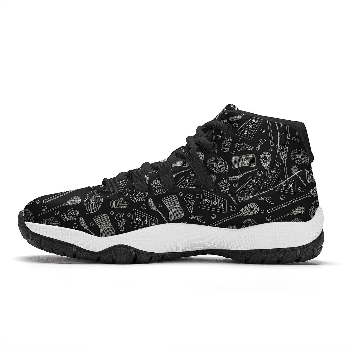 Equipment Lacrosse Print Pattern Black Bball Shoes-grizzshop