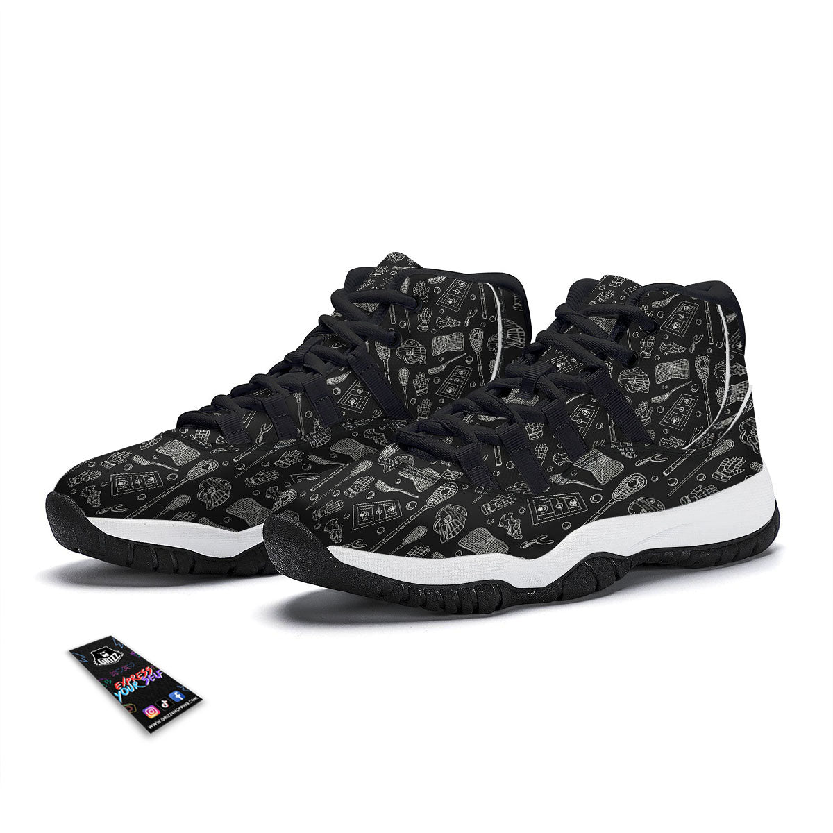 Equipment Lacrosse Print Pattern Black Bball Shoes-grizzshop
