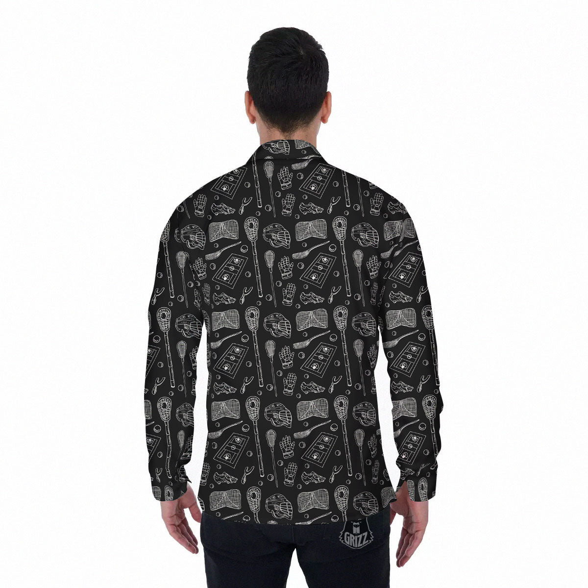 Equipment Lacrosse Print Pattern Men's Long Sleeve Shirts-grizzshop