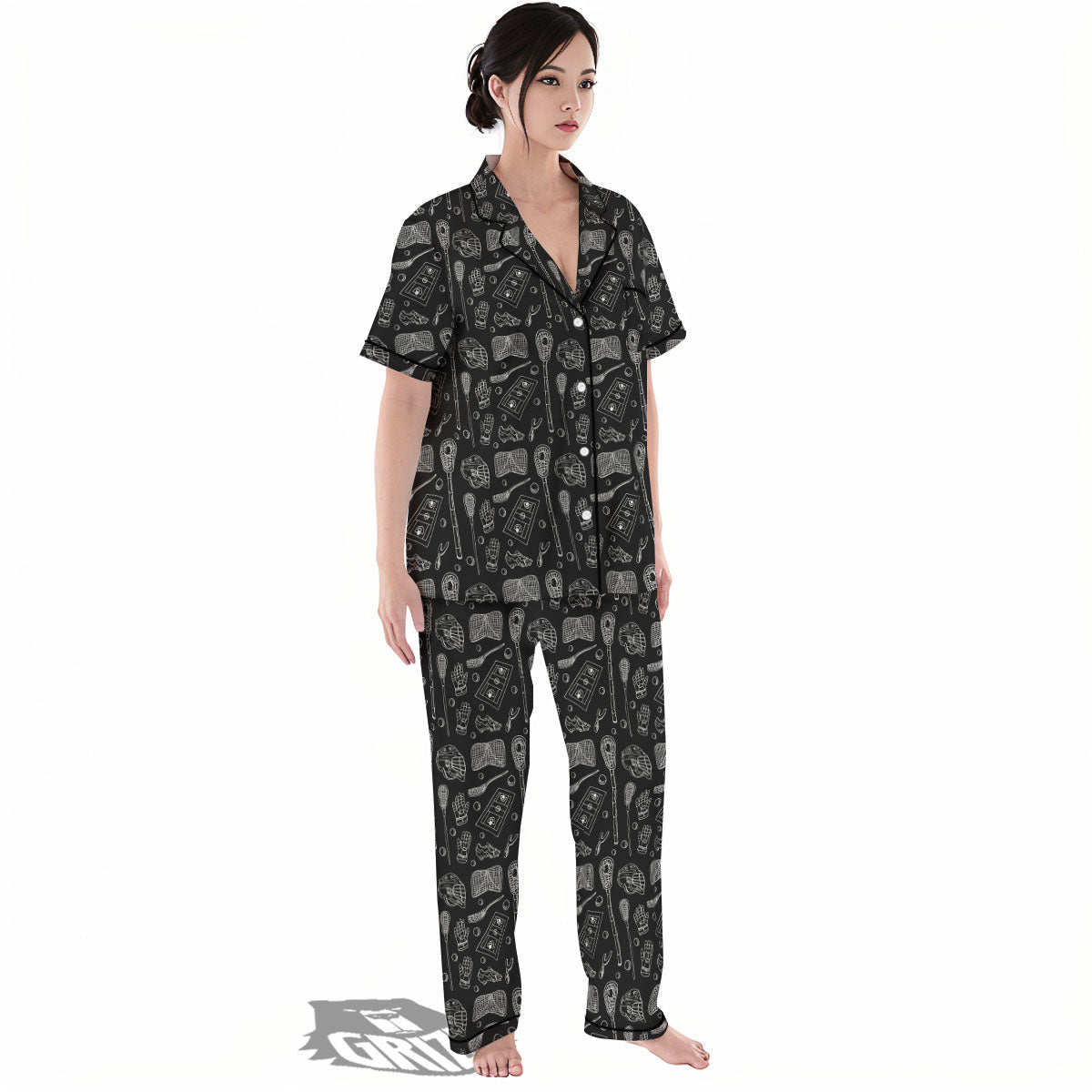 Equipment Lacrosse Print Pattern Women's Pajamas Set-grizzshop