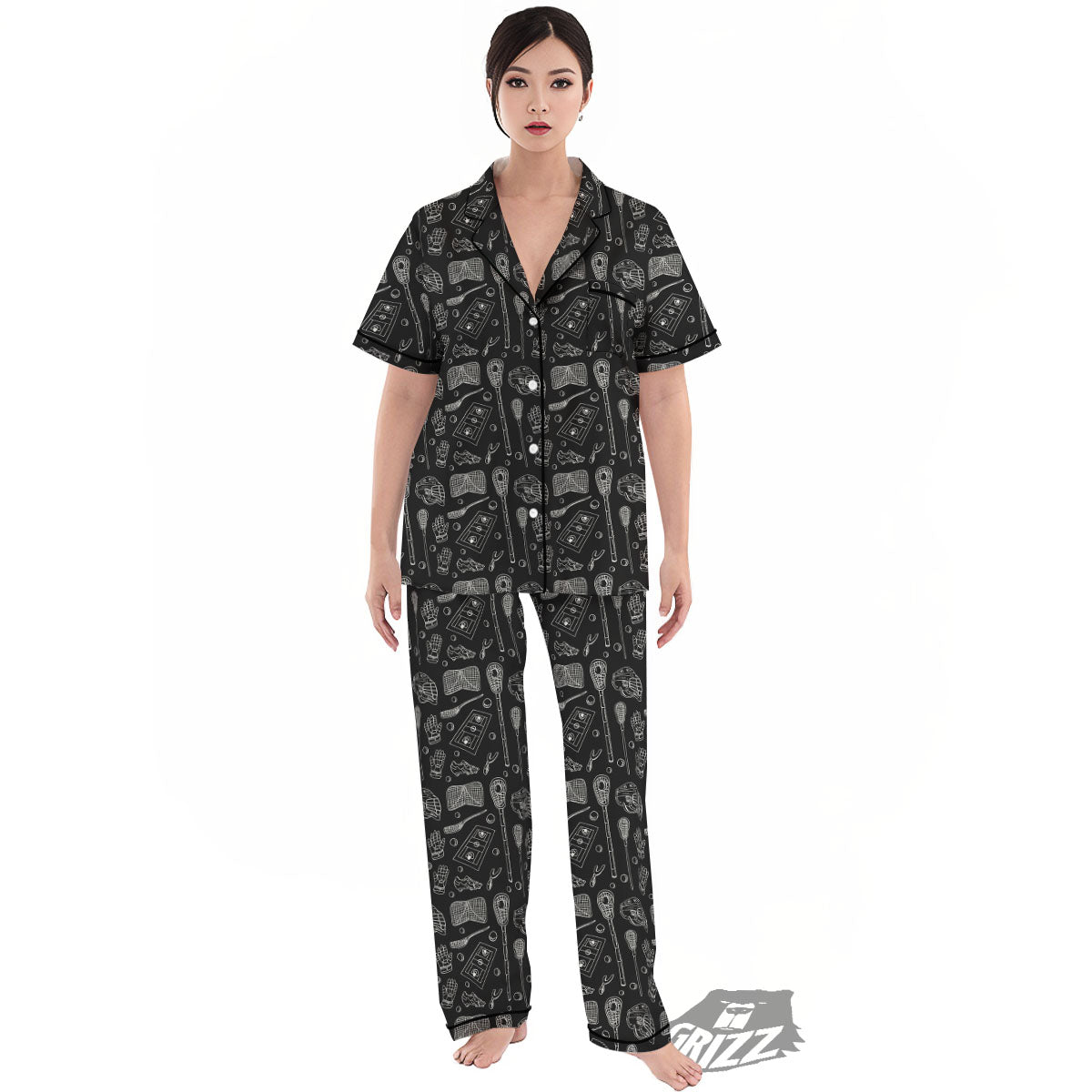 Equipment Lacrosse Print Pattern Women's Pajamas Set-grizzshop