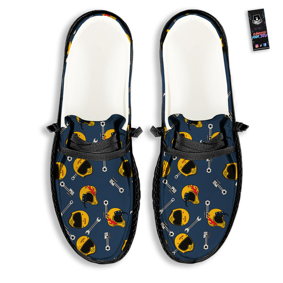 Equipment Motorcycle Print Pattern Black Loafers-grizzshop